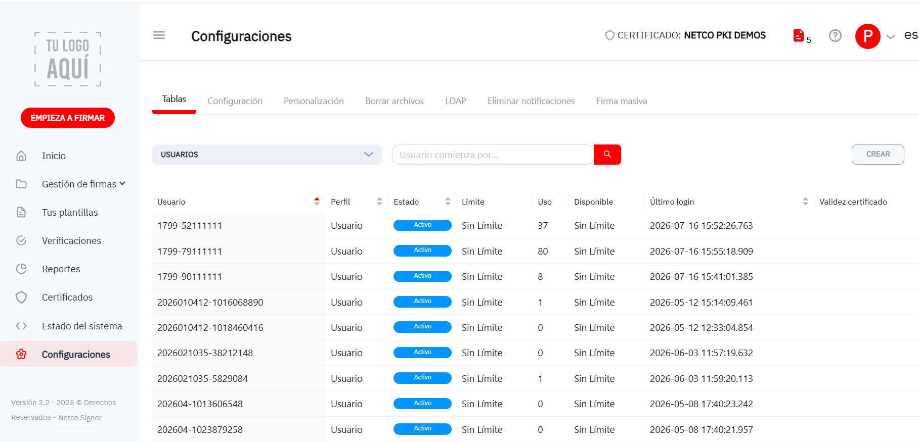 Acceso a Firma masiva desde Configuraciones