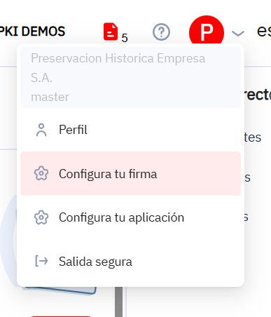 Menú Configura tu firma
